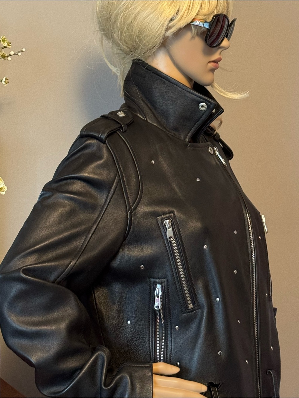 Sam Edelman Black Studded Leather Moto Jacket